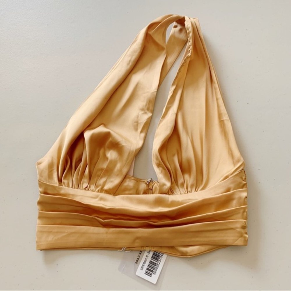 Oh Polly Womens Crop Top Bra Asymetric Champagne Rouched Satin Silk Small S 4